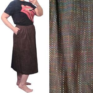 VTG 70s Brown Colorful Pleated Tweed Midi Skirt Size 12 *Fits like Medium